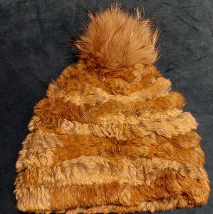 Dyed Raccoon fur beanie hat with a pom slouchy fit.